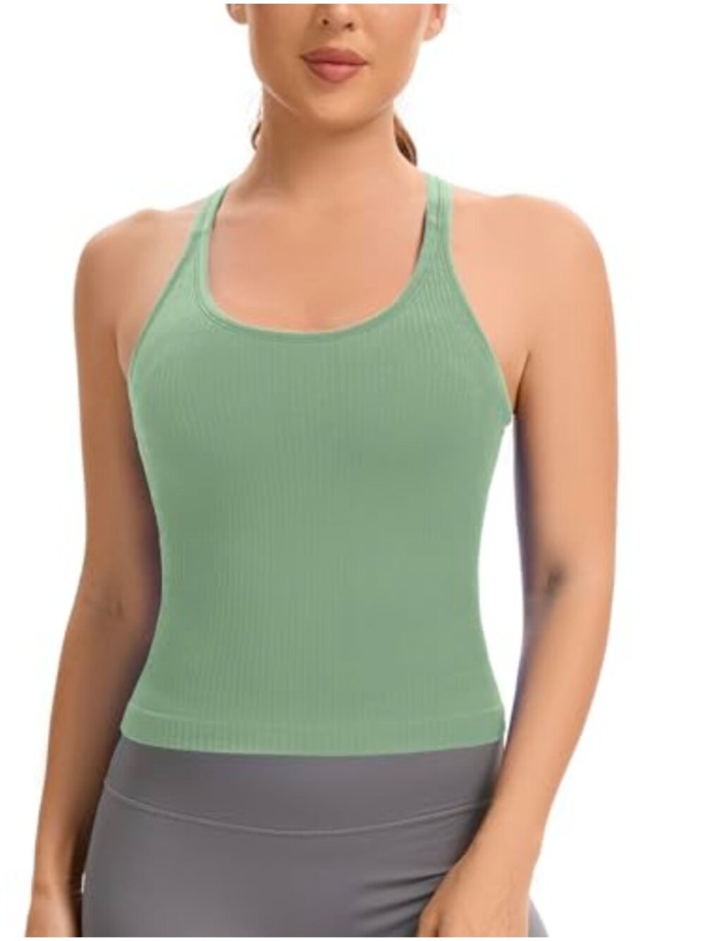 Ribbed Racerback Crop Tank Top with Built-In Bra